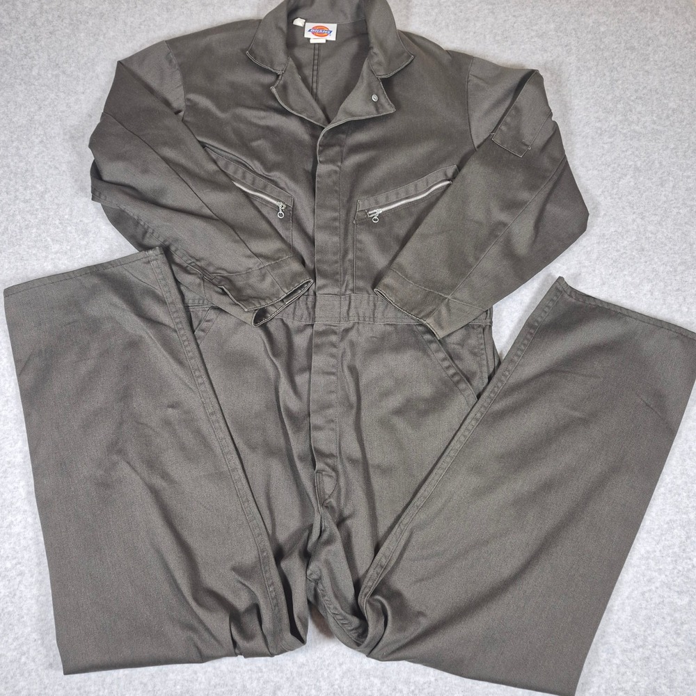 Dickies Coveralls Mens 44 Medium Gray Zip Front Utility Workwear Jumpsuit